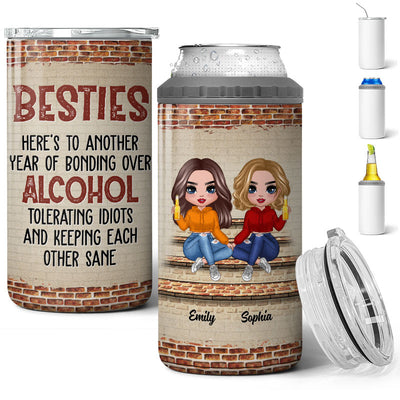 Doll Besties Brick Wall Background Personalized 4 In 1 Can Cooler