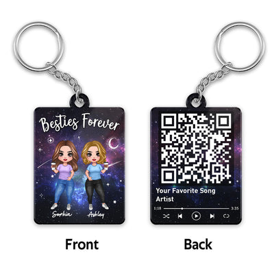 Doll Besties In Galaxy Night Favorite Song Scannable QR Code Personalized Acrylic Keychain
