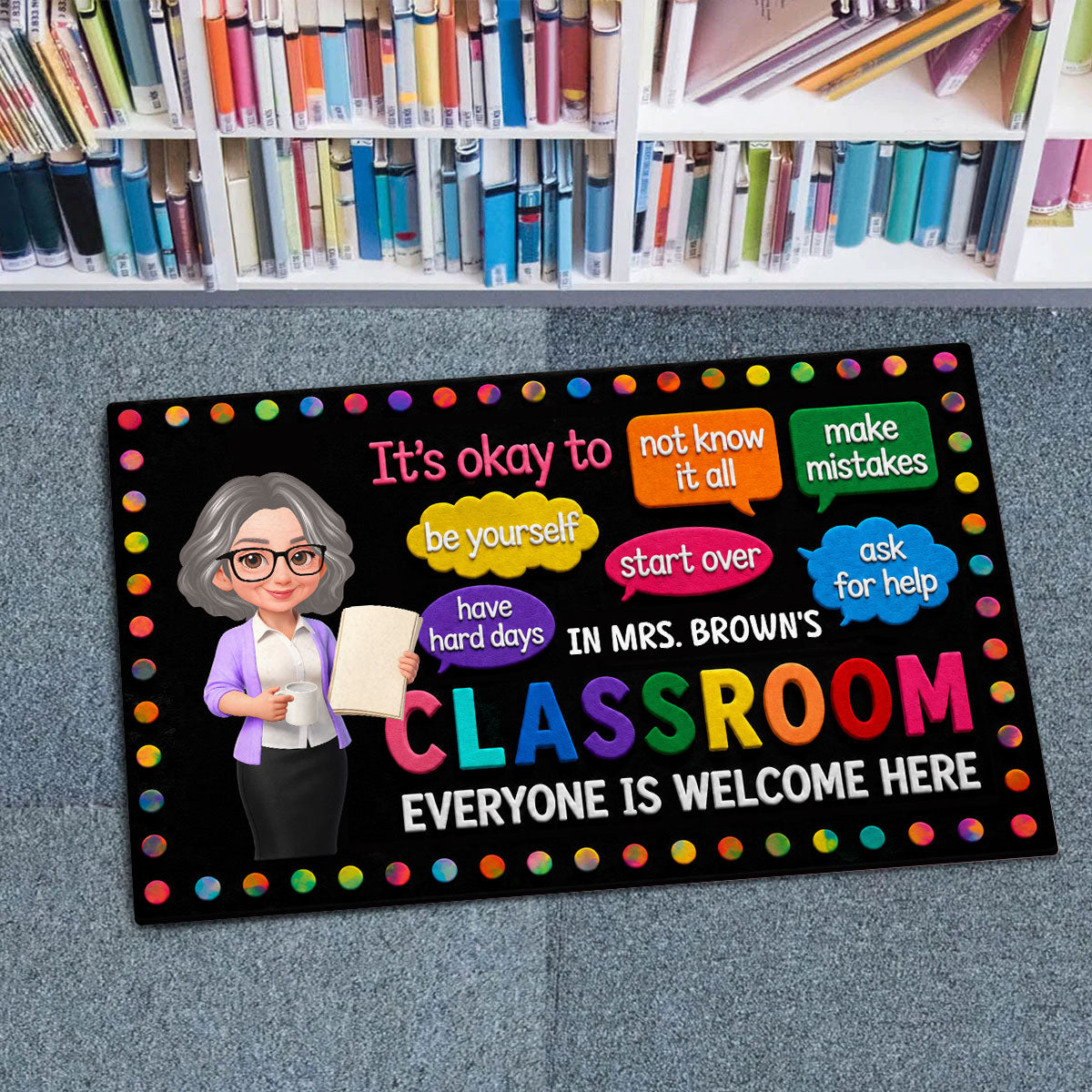 In Teacher Classroom It's Okay To Be Yourself - Personalized Doormat - Back To School Gift For Teacher, Classroom Decor