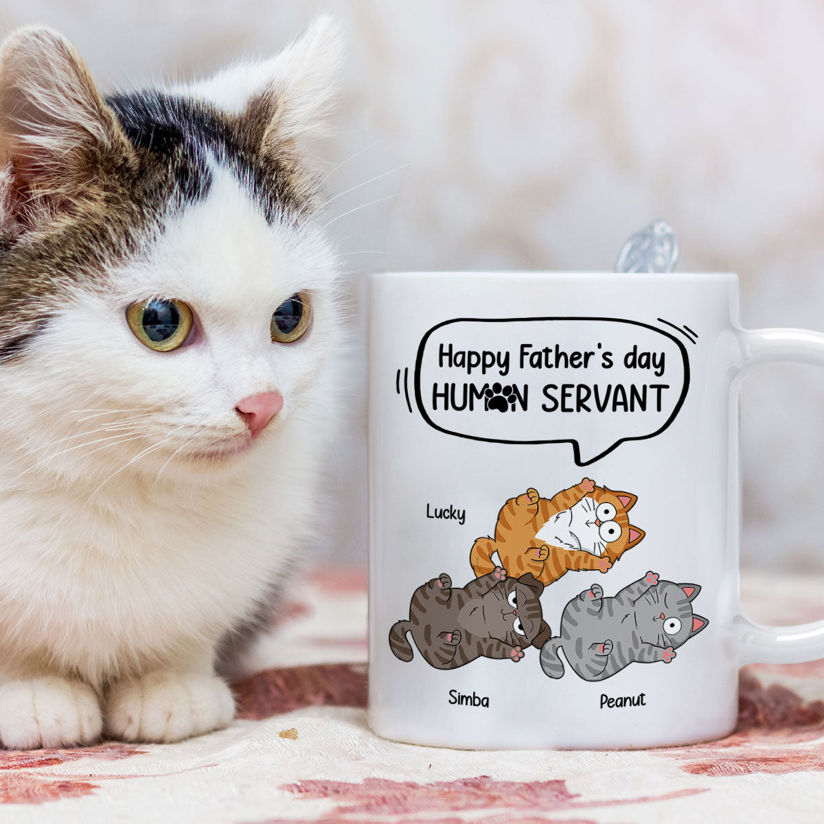 Happy Father's Day Human Servant Naughty Cats Personalized Mug