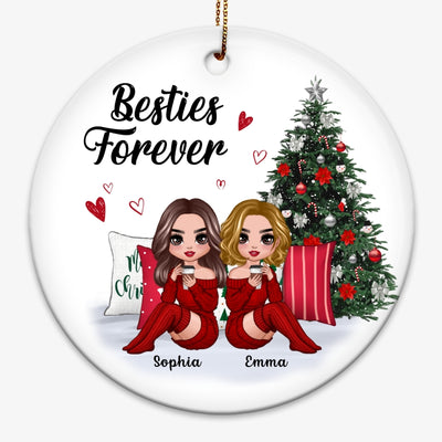 Doll Besties Sitting Beside Christmas Tree Personalized Circle Ornament