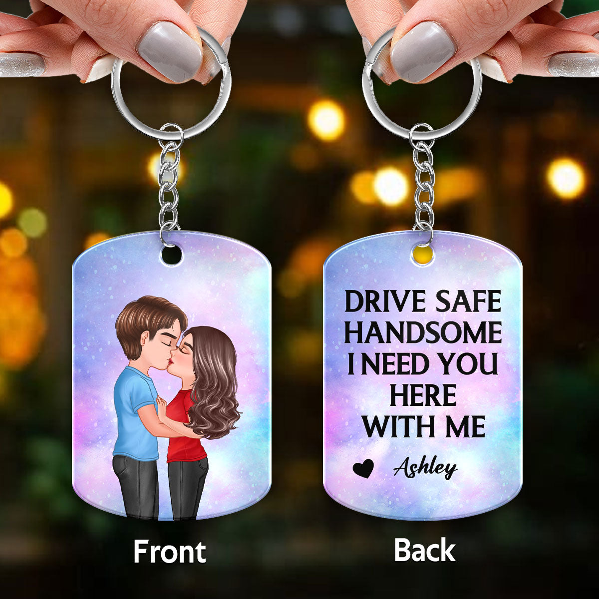 Drive Safe Handsome Beauty Doll Couple Kissing Personalized Acrylic Keychain