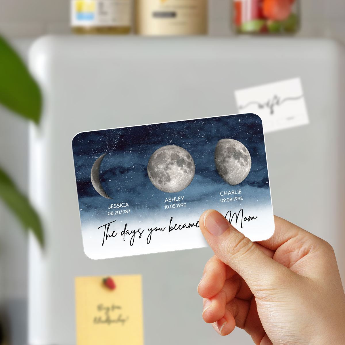 Starry Night The Day You Became Mom Custom Birth Moon Phase Personalized Acrylic Fridge Magnet, Gift For Mom