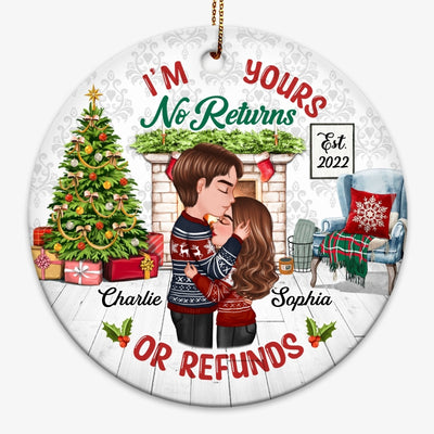 Doll Couple Kissing I‘m Yours No Returns Refunds Personalized Circle Ornament