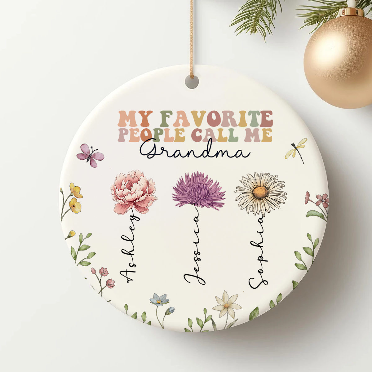 My Favorite People Call Me Grandma, Birth Month Flower Personalized Ceramic Ornament