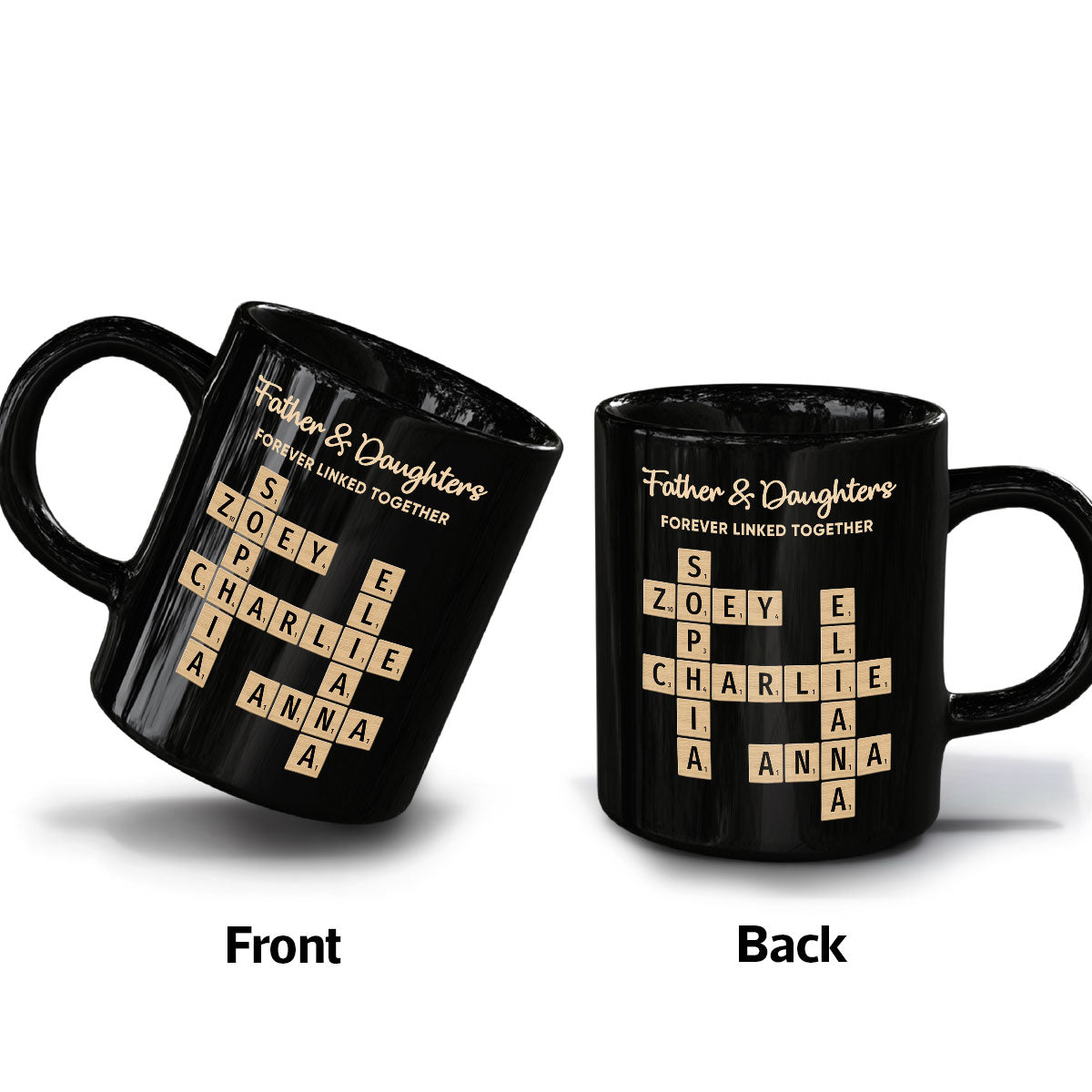 Father & Daughters Sons Forever Linked Together Crossword Puzzle Art Personalized Mug, Heartfelt Father's Day Gift For Dad
