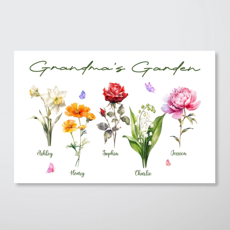 Grandma‘s Garden Beautiful Birth Month Flower Gift For Grandma Mom Personalized Horizontal Poster
