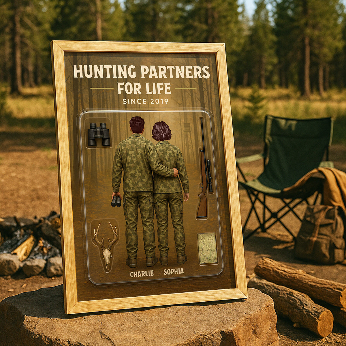 3D Effect Custom Figure Couple Hunting Partners For Life Personalized Poster