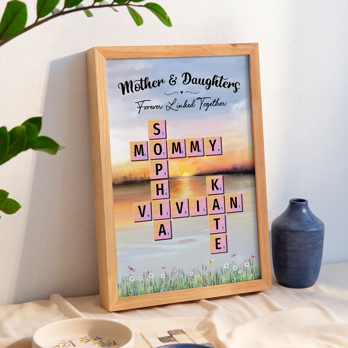Mother Daughter Forever Linked Together Crossword Puzzle Art Personalized Poster