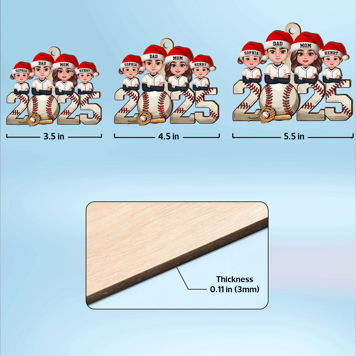 Retro Vintage Christmas Baseball Team Family - Personalized Wooden Ornament - Gift For Family