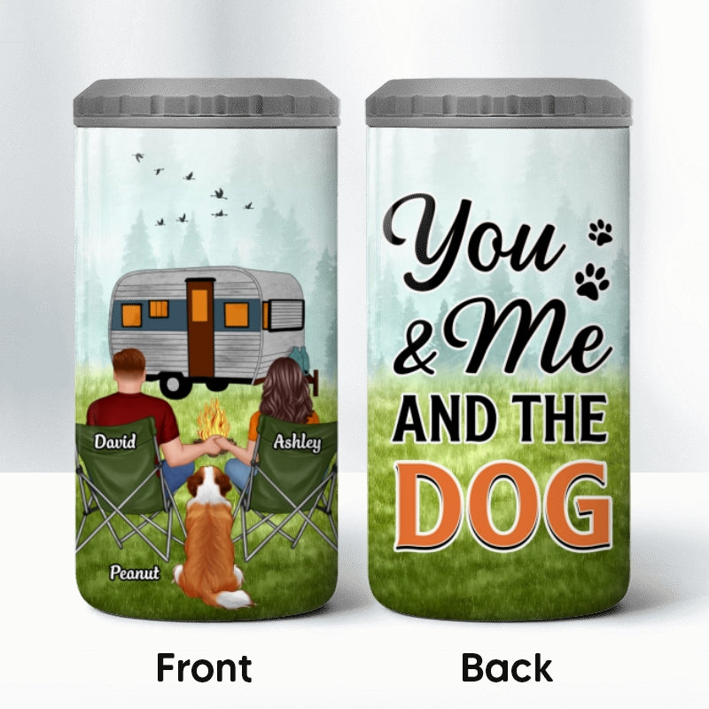Couple And Dogs Camping Multi Use Tumbler - Personalized 4 In 1 Can Cooler - Christmas Gift For Camping And Dog Lovers