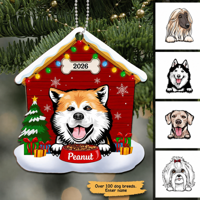 Peeking Dog House Personalized Wooden Ornament