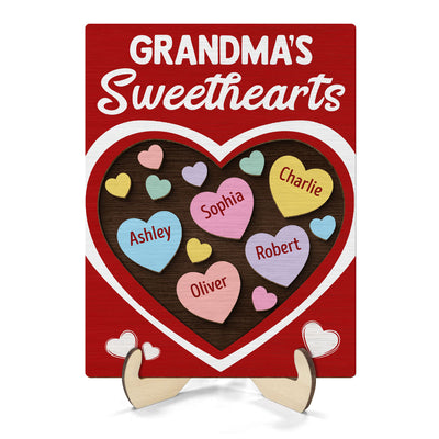 Grandma‘s Sweethearts Red Themed Valentine’s Day Gift For Grandma Personalized 2-Layer Wooden Plaque