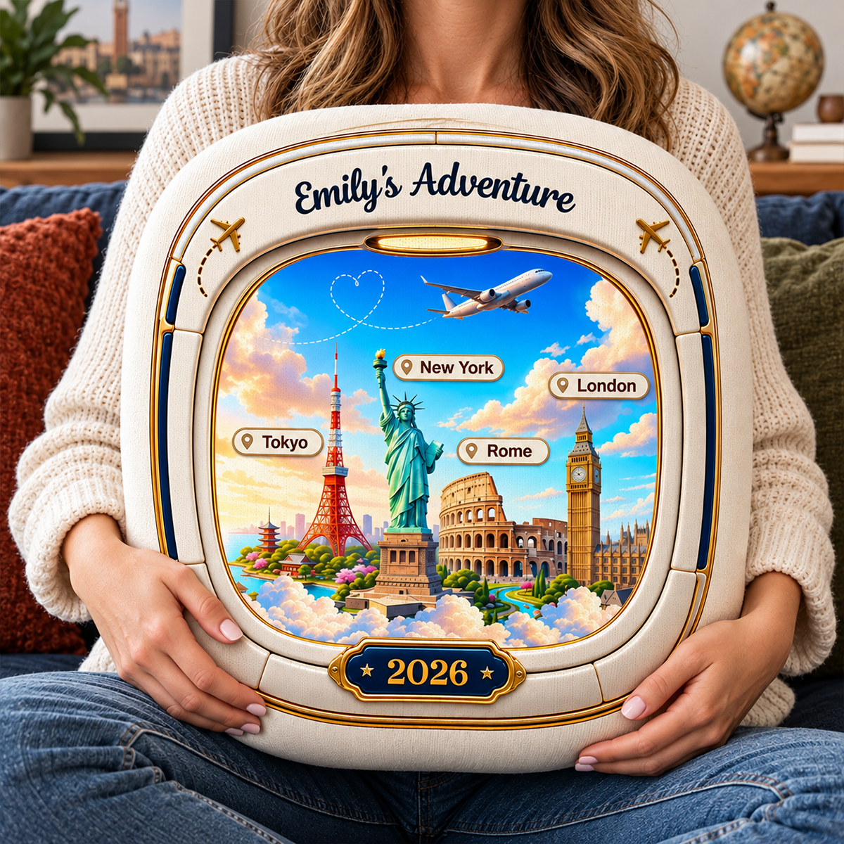 Travel Destination Landmarks From Airplane Window 2D Flat Printed - Personalized Pillow - Traveling Destination Keepsake, Gift For Traveling Lovers