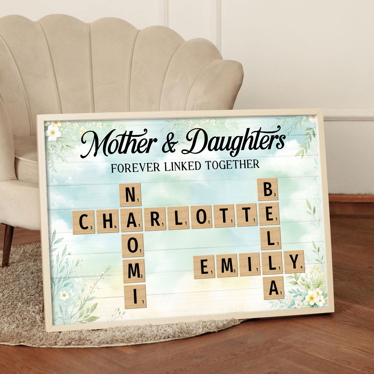 Mother & Daughters Sons Forever Linked Together Crossword Puzzle Art Personalized Poster