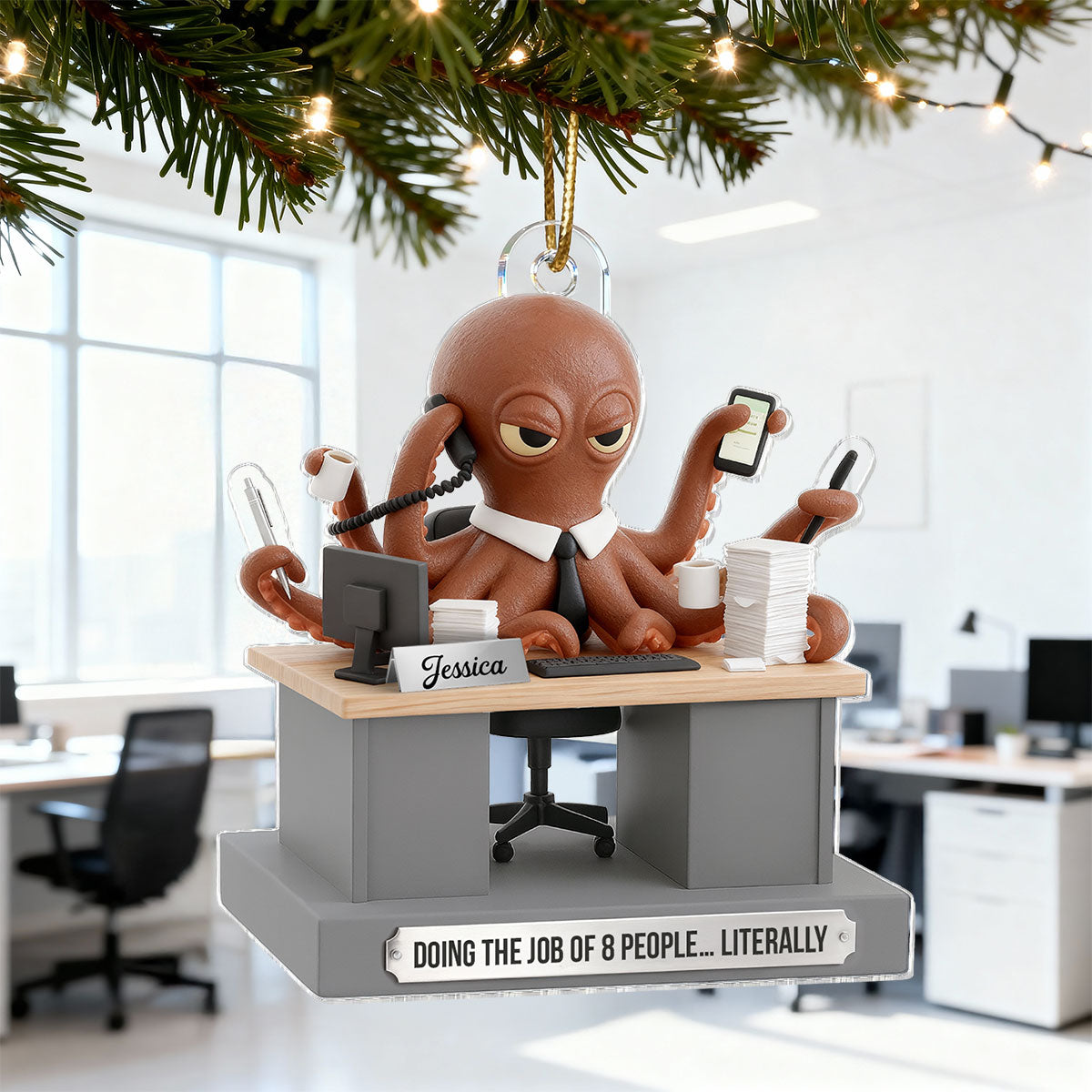 3D Effect Multitasking Octopus - Personalized Acrylic Ornament - Funny Gift For Coworkers, Boss, Team Leader