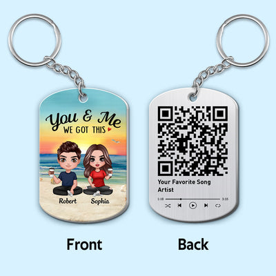 Doll Couple Sitting Together Since Favorite Song Scannable QR Code Personalized Metal Keychain
