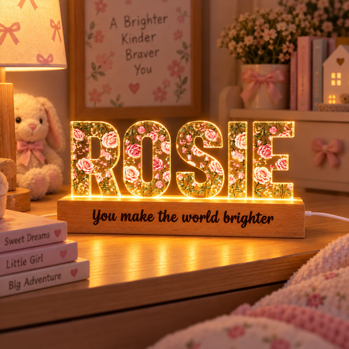 Custom Birth Month Flower - Personalized Acrylic Block Name Night Light - Birthday Gift, Christmas Gift for Daughter, Son, Baby Nursery Decor, Newborn Keepsake Gift