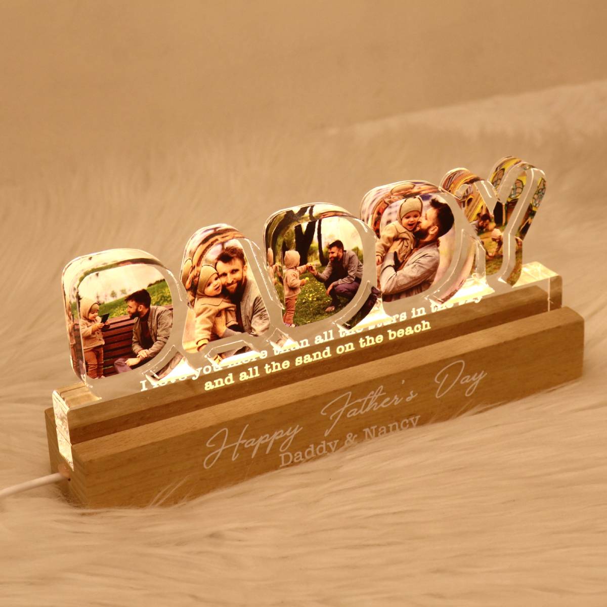 DADDY Photos Insert We Love You Personalized LED Night Light, Father's Day Gift For Dad, Husband