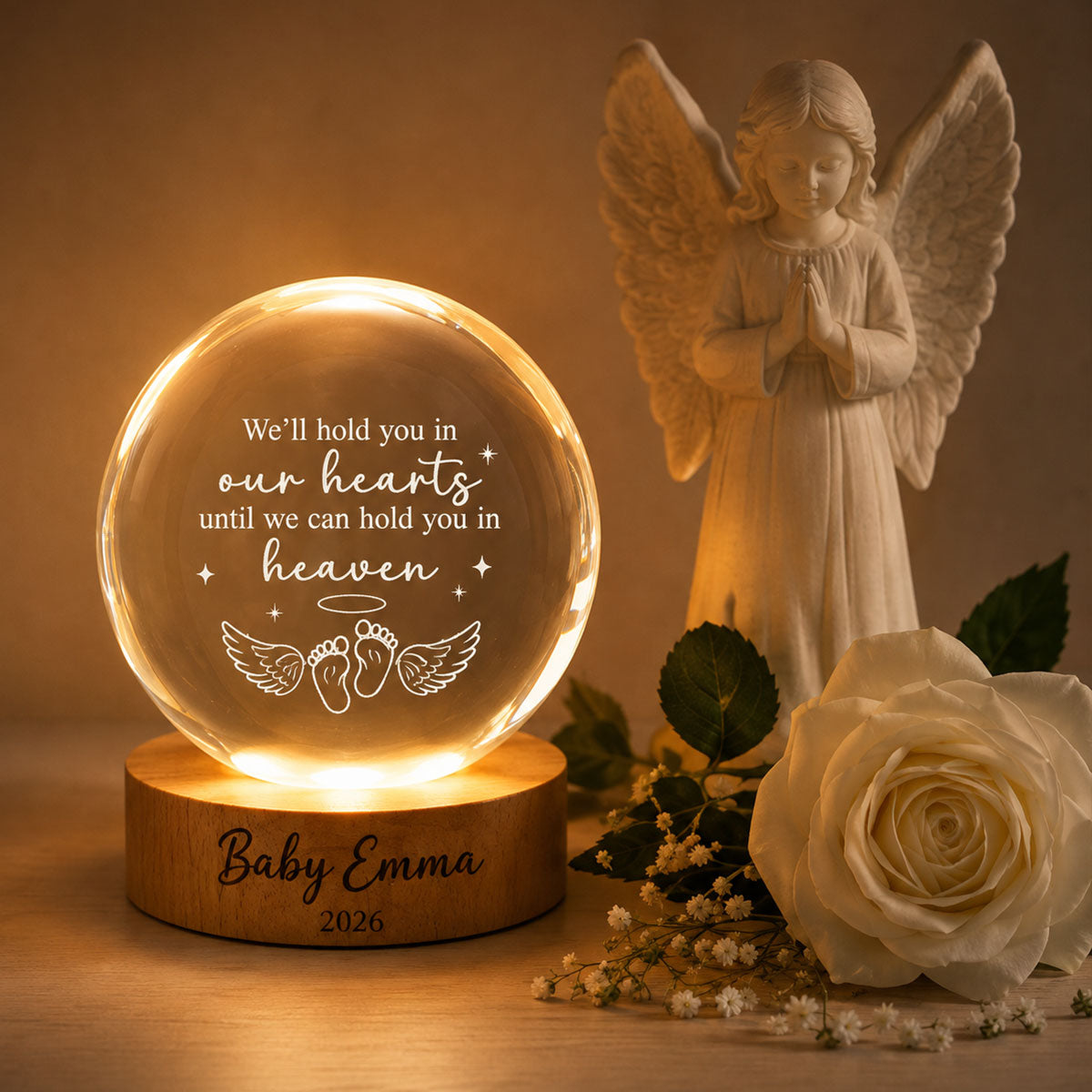 Baby Loss Memorial - Personalized Crystal Ball LED Night Light - Miscarriage Grieving Gift, Angel Baby Memorial Gifts