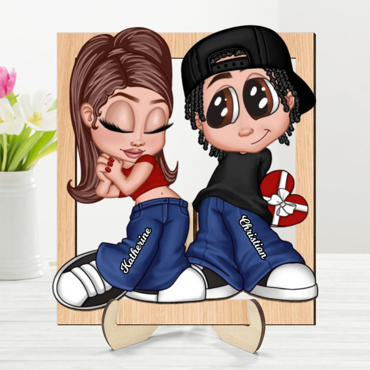 Y2K Couple Frame Personalized 2-layer Wooden Plaque, Valentine's Day Gift for Him, Gift for Her