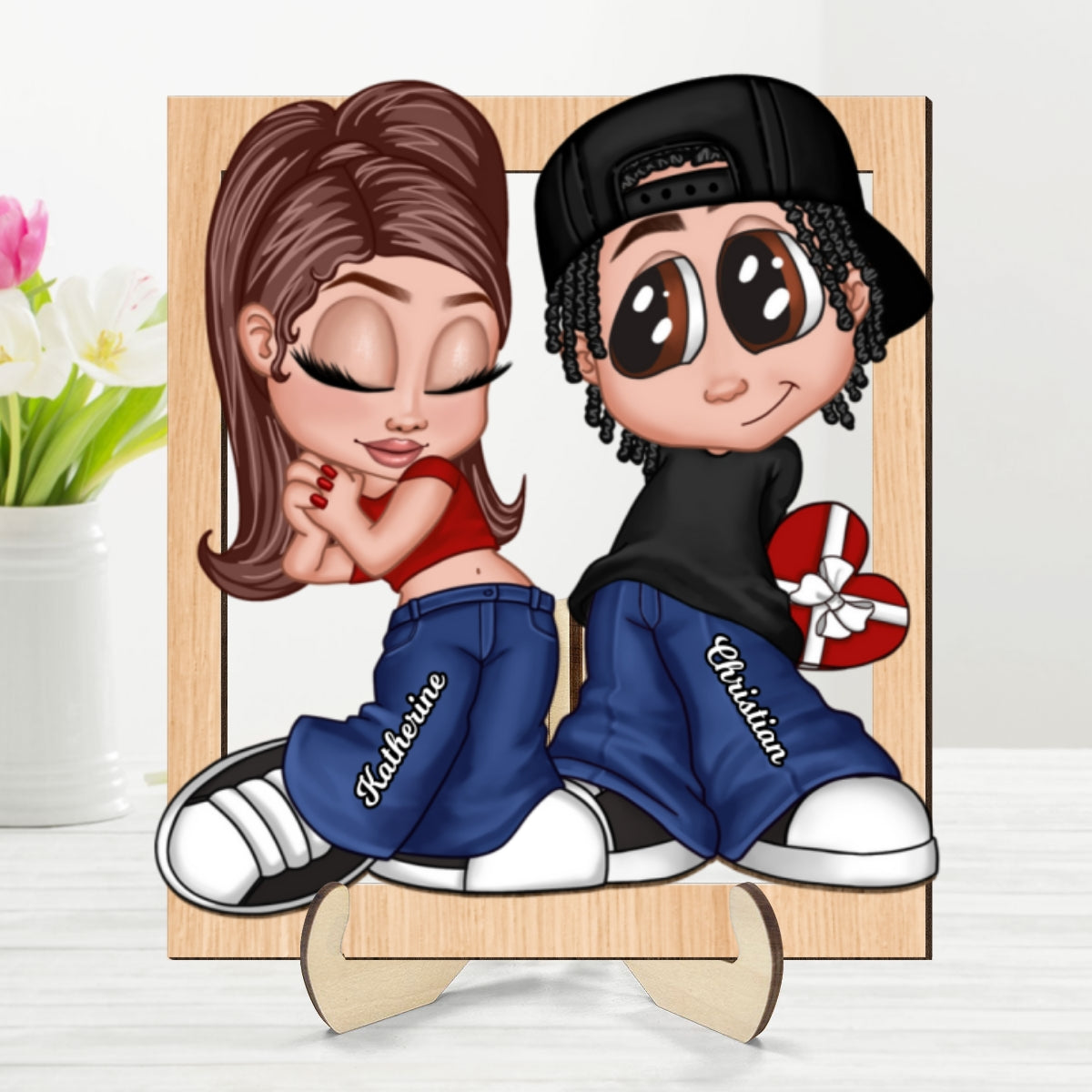 Y2K Couple Frame - Personalized 2-Layered Wooden Plaque - Unique Gift For Him, Gift For Her