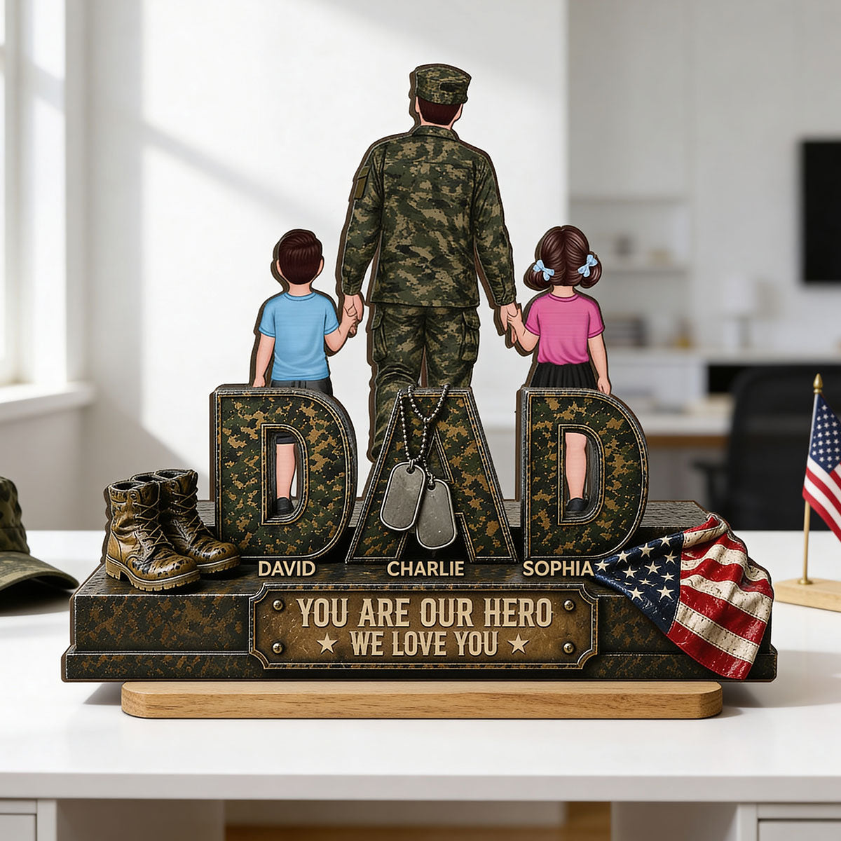 Army Dad You Are Our Hero - Personalized 2-Layered Wooden Plaque - Father's Day Gift For Dad, Husband