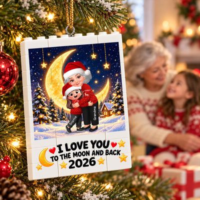 Endless Love Christmas Grandma Hugging Grandkids - Personalized Building Blocks Ornament - Gift For Grandma, Grandkids