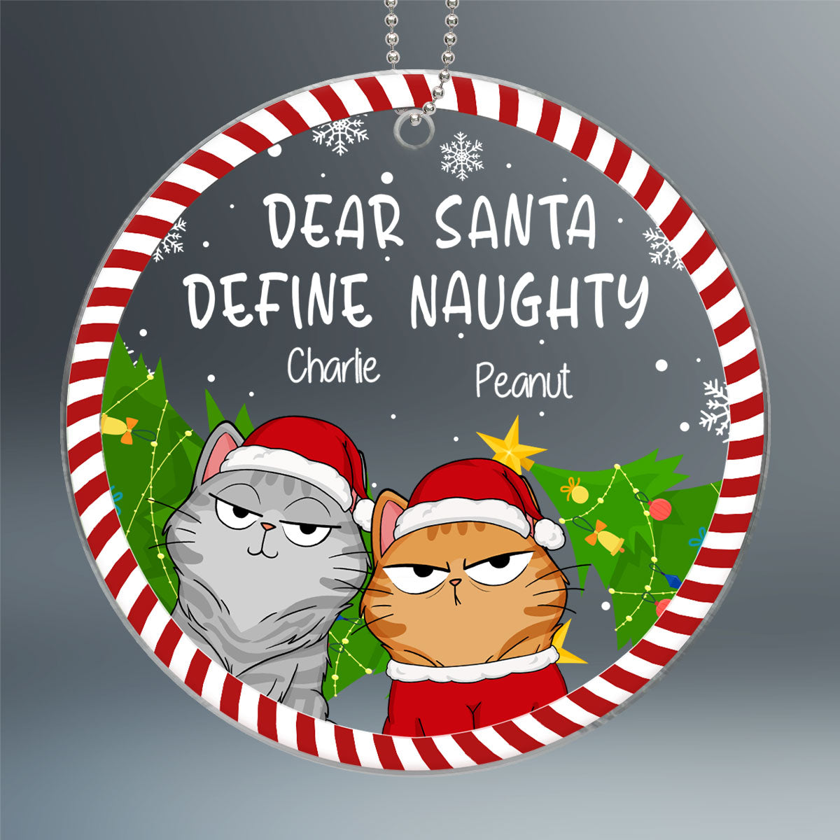 Define Naughty Funny Expression Cats Candy Cane Frame Personalized Acrylic Ornament