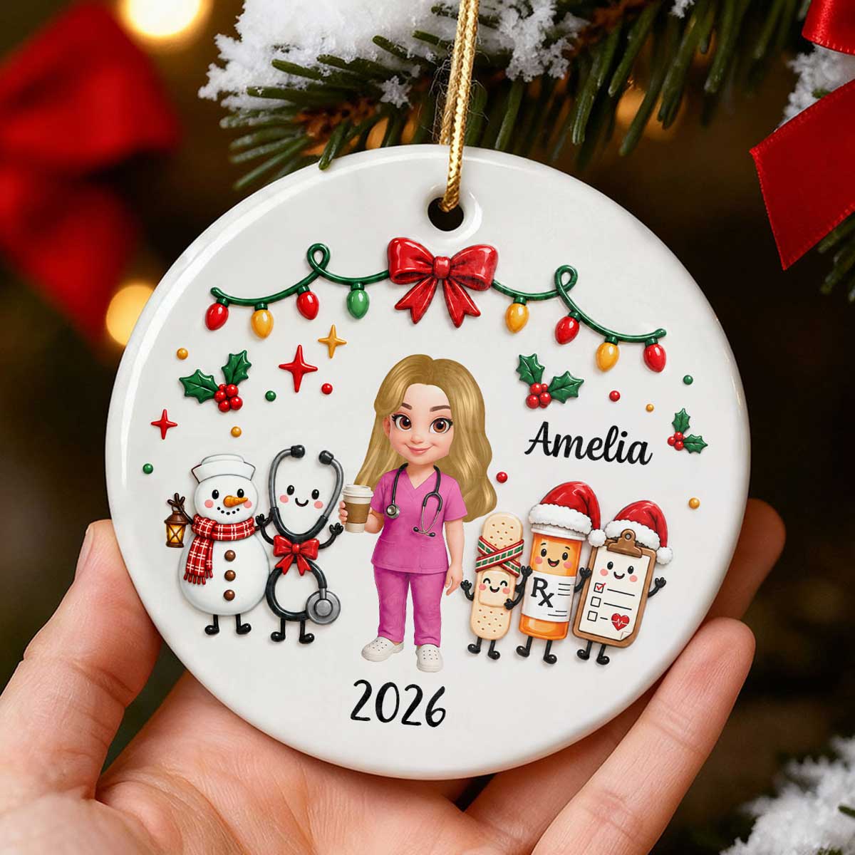 Cute Nurse Things 2D Flat Printed - Personalized Ceramic Ornament - Christmas Gift, Graduation Gift For Nurse, Healthcare Workers, Gift For Colleagues, Coworkers