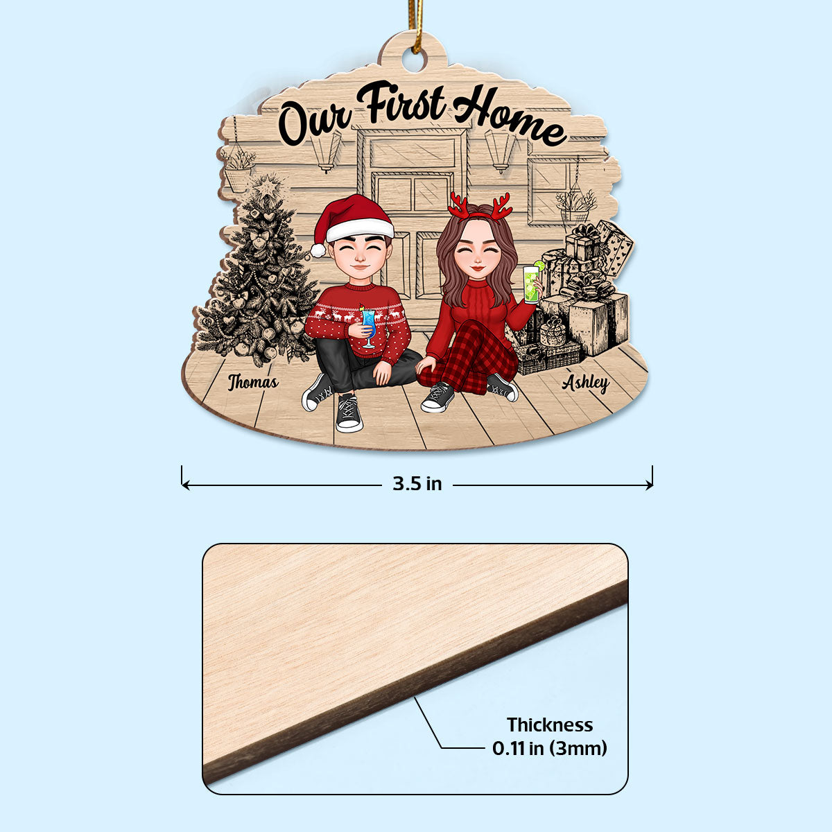 Our First Christmas Together Since Cute Couple Personalized Wooden Ornament