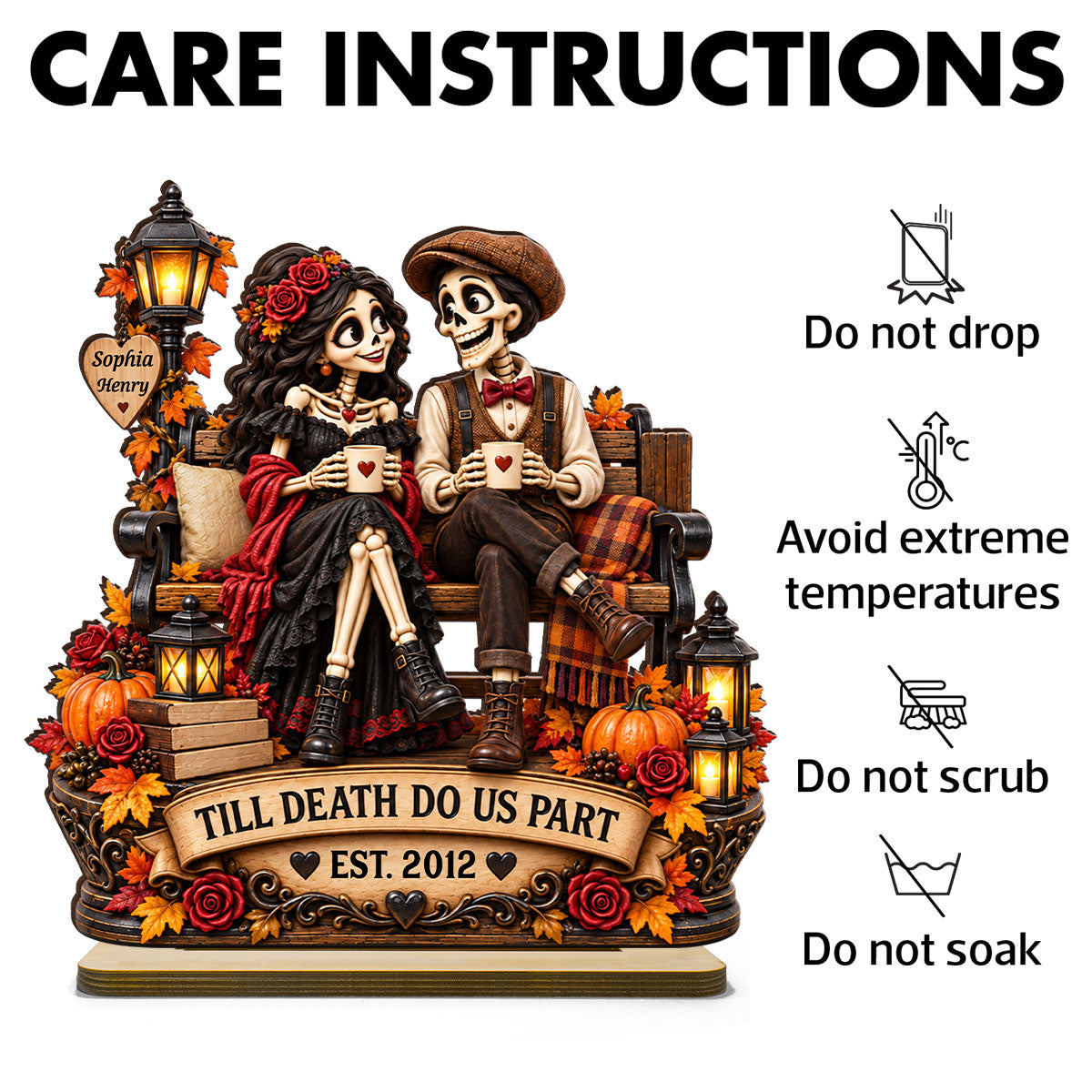 Till Death Do Us Part Fall Halloween Skeleton Couple - Personalized 2-Layered Wooden Plaque - Gift for Him, Gift for Her