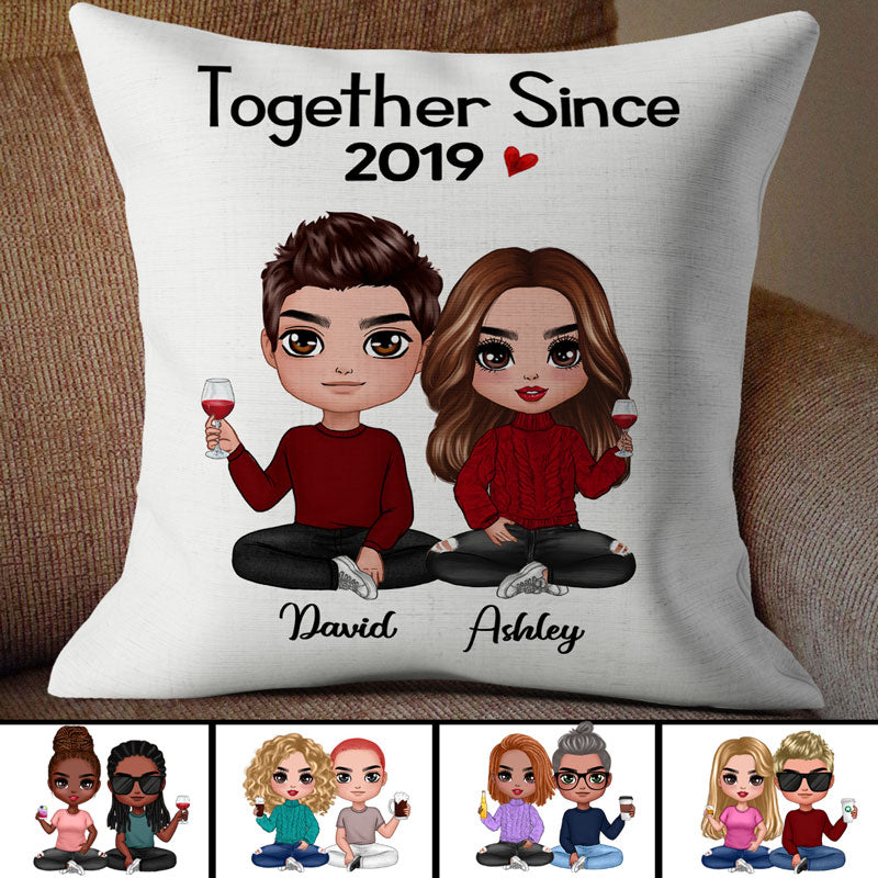 Doll Couple Sitting Personalized Pillow (Insert Included)