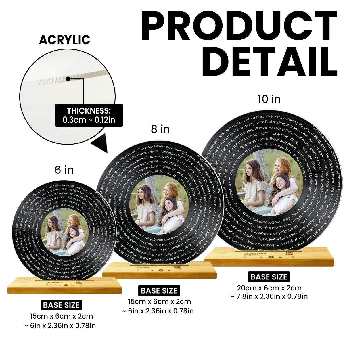 Mother & Daughter Spiral Song Lyrics Personalized Vinyl Record With Photo, Acrylic Song Plaque, Perfect 2025 Gift For Mom, Song Lyrics As Custom Messages
