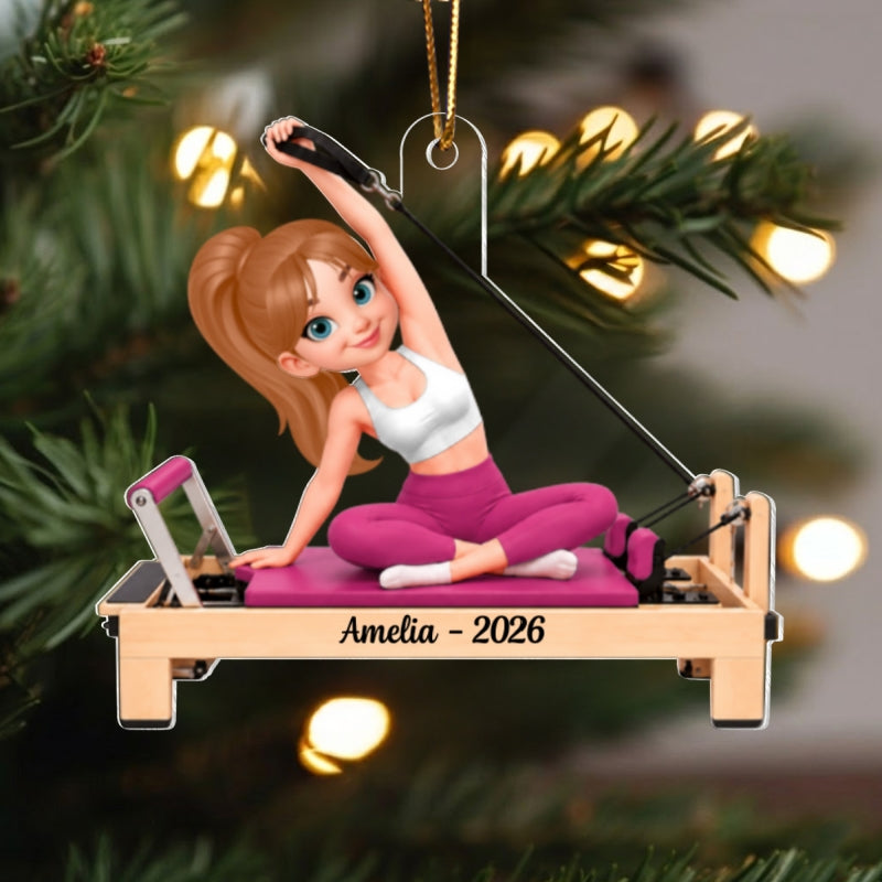 Custom Pilates Girl Name - Personalized Acrylic Ornament - Custom Christmas Gift for Pilates Lovers
