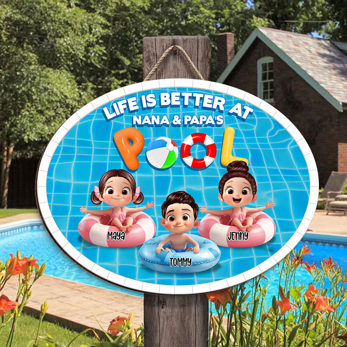 Life Is Better At Grandma Grandpa Pool Personalized Wood Sign