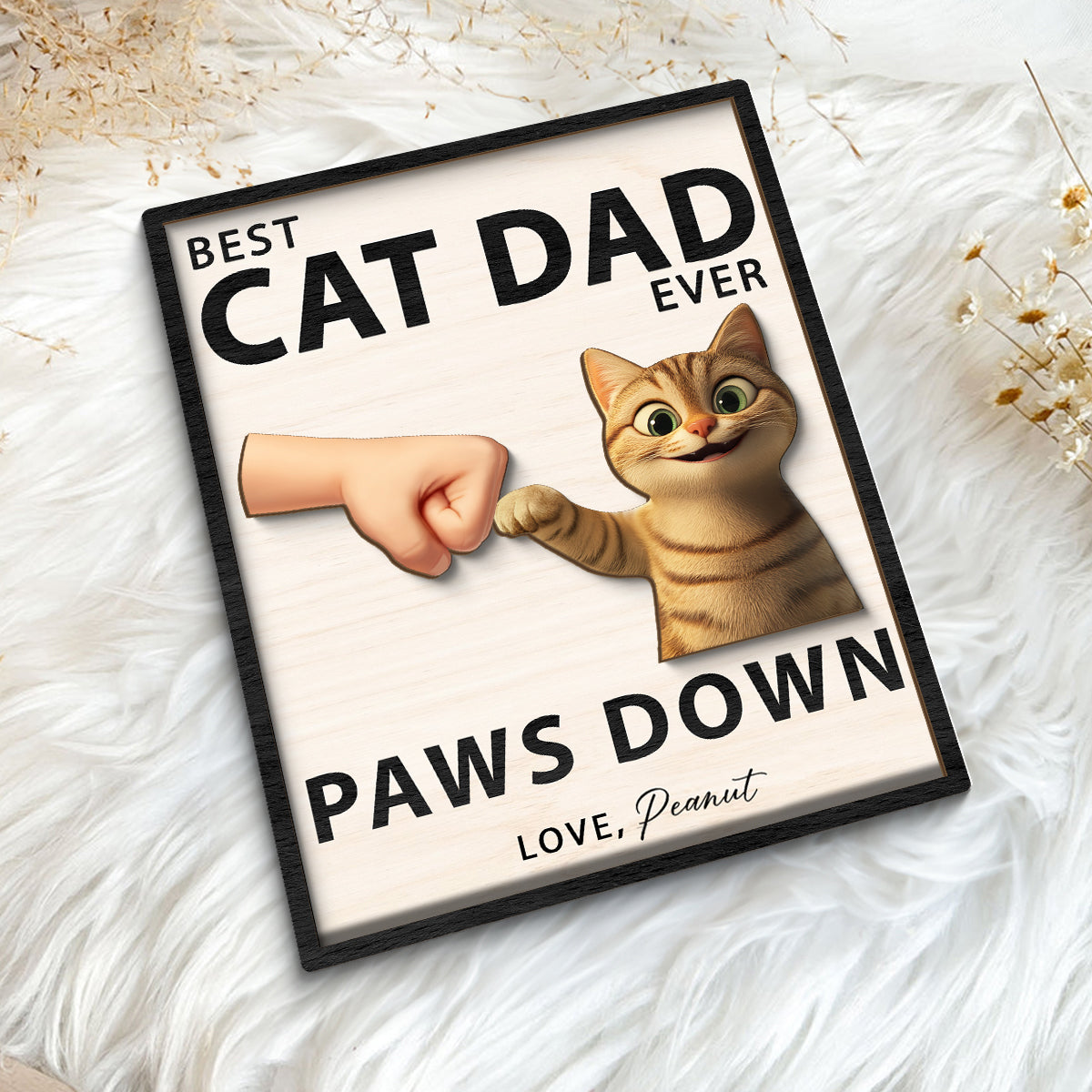 Best Cat Dad Ever Paws Down Personalized 2-Layered Wooden Plaque, Gift for Cat Dads