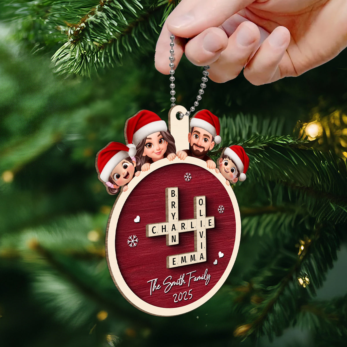 Grandkids Crossword Cute Kids Personalized 2-Layered Wooden Ornament, Christmas Gift for Granddaughter, Grandson