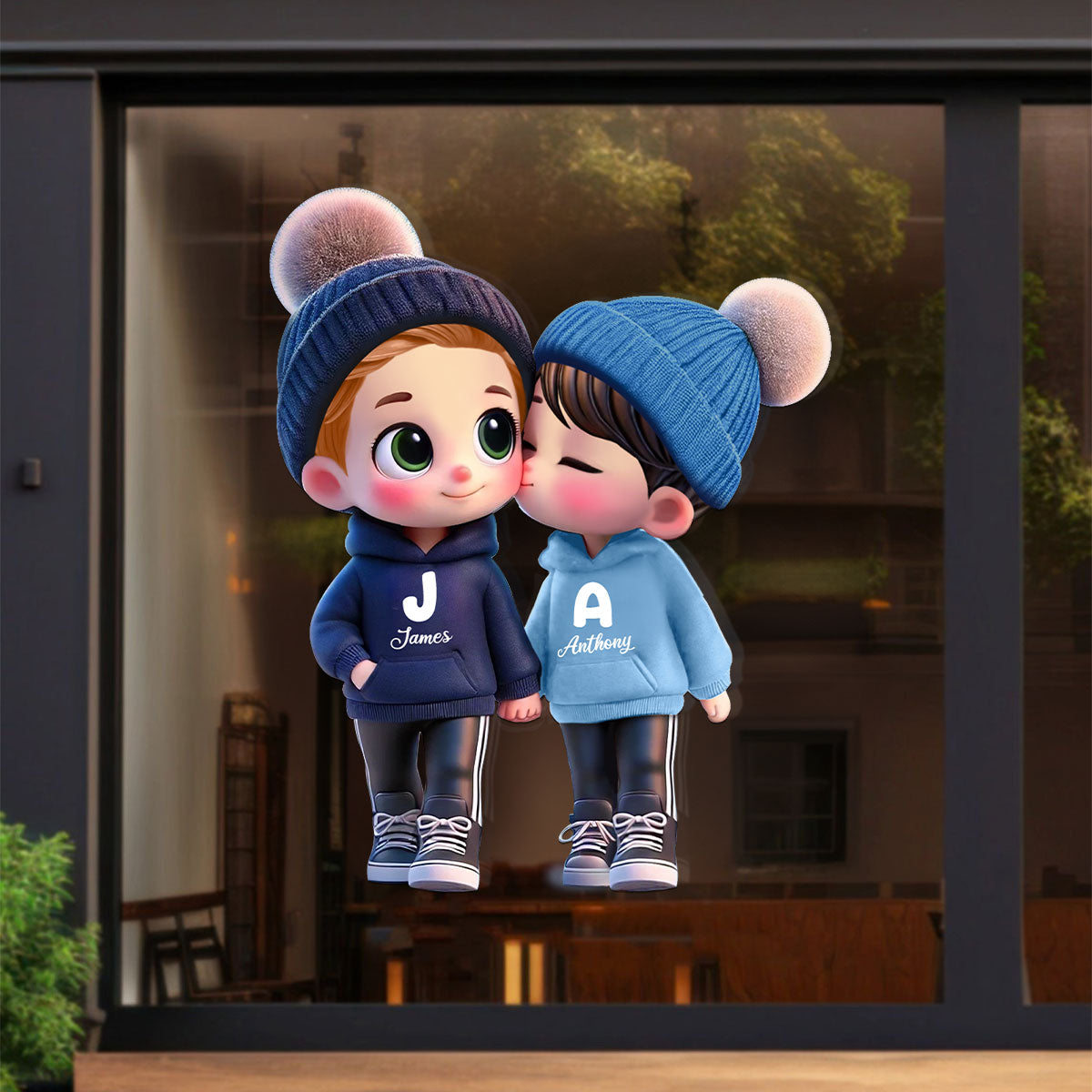 3D Effect Cute Cartoon Couple Walking Personalized Car Decal, Window Sticker, Perfect  Gift for him, Gift for her