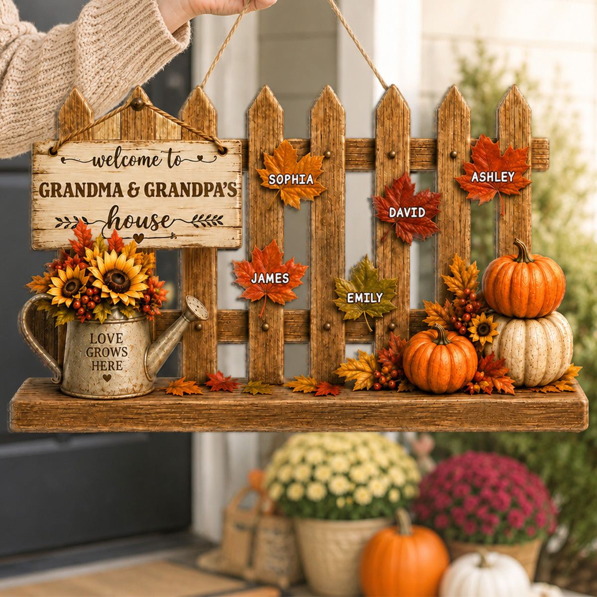 Welcome To Grandparents House Fall Season Fence - Personalized Wood Sign