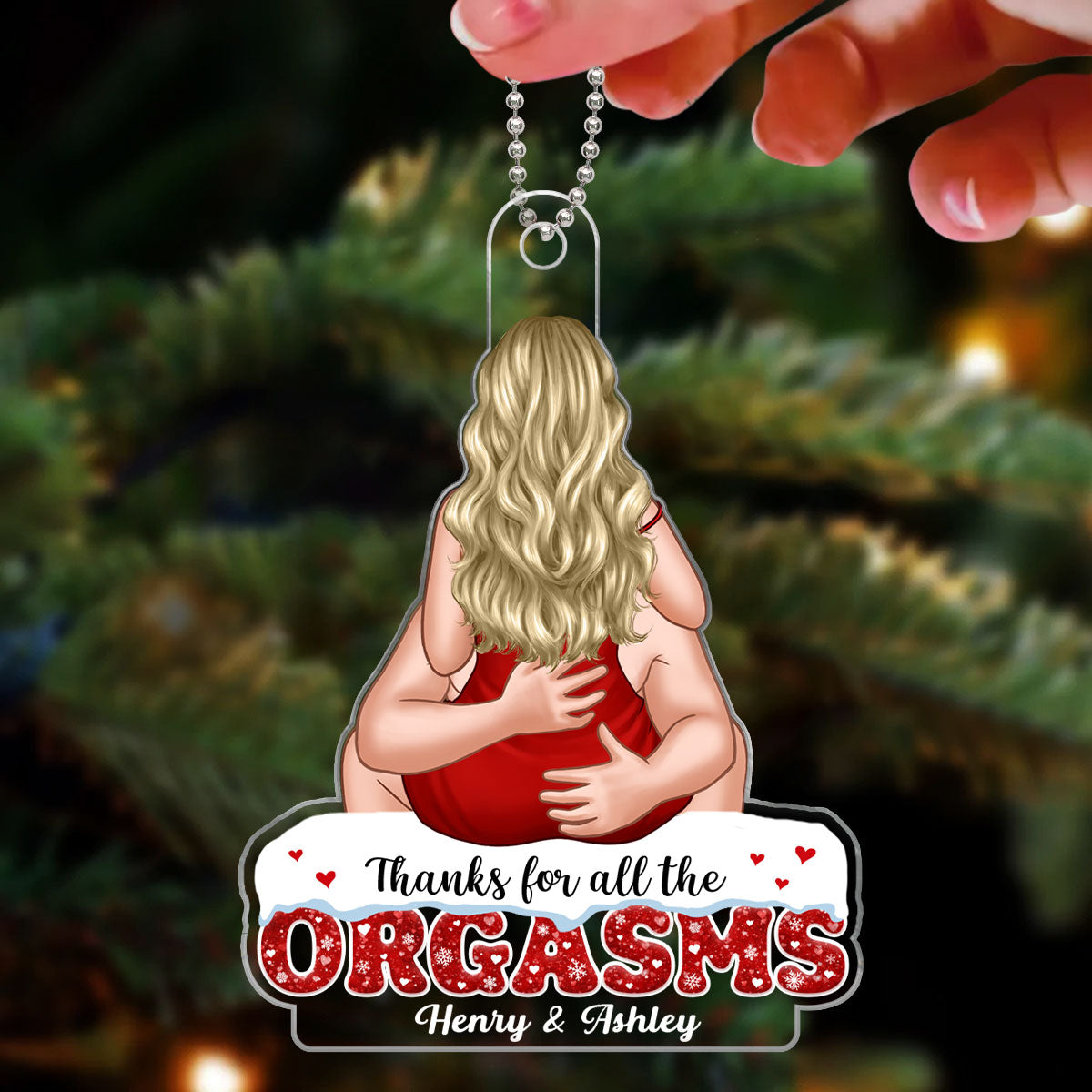 Christmas Couple Kissing Thanks For All The Orgasms Personalized Acrylic Ornament