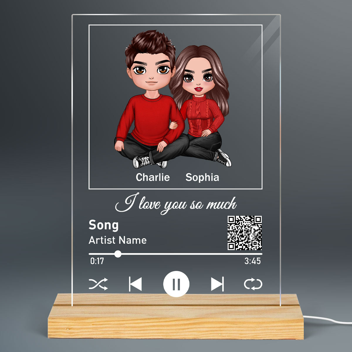 Couple Sitting Hugging Favorite Song Scannable QR Code Personalized Rectangle Acrylic Plaque LED Night Light
