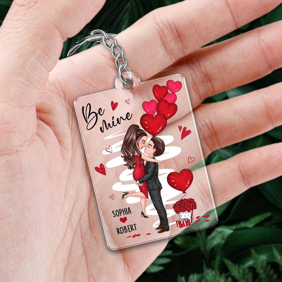 Be Mine Doll Couple Hugging Kissing Personalized Acrylic Keychain