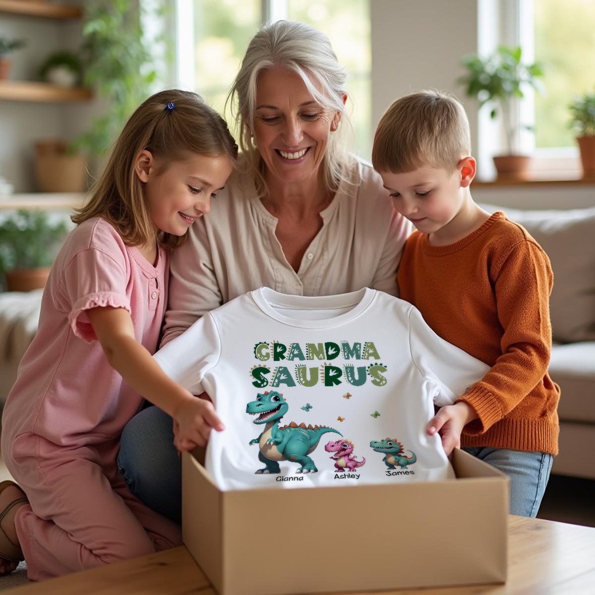 3D Effect Cute Dinosaurs Grandmasaurus Mamasaurus Personalized Shirt| Appreciation Gift, Birthday Gift For Mom, Grandma