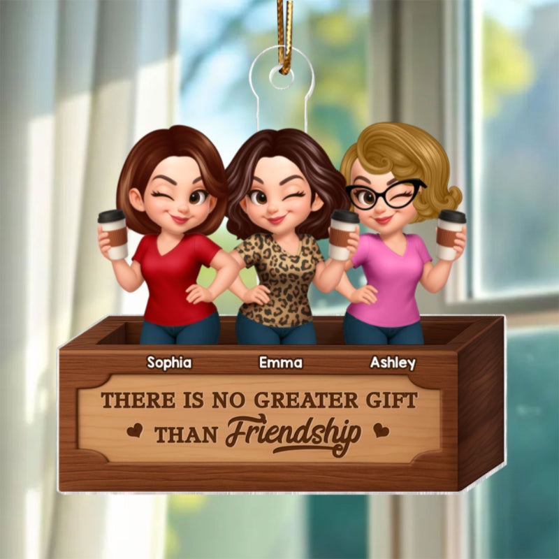 Pretty Besties Sisters Inside Christmas Wooden Crate 3D Effect Personalized Acrylic Ornament