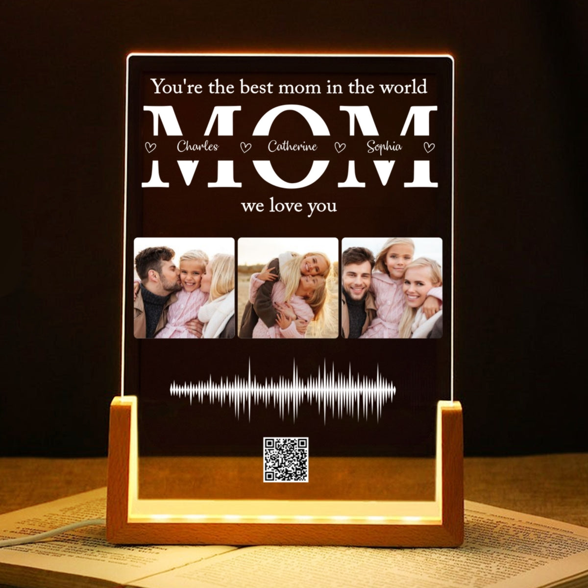 Personalized Photo LED Night Light, Voice Recording Sound Wave, Gift for Mom, Custom Your Heartfelt Voice Message for her