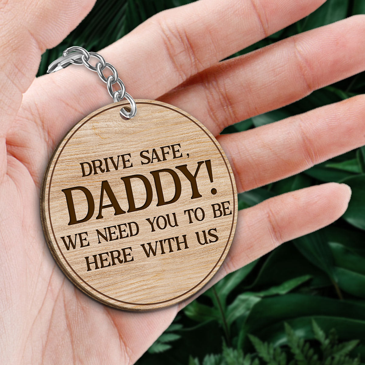 Dad We Love You Back View Sitting Man Kids Dog Cat Personalized Round Wooden Keychain