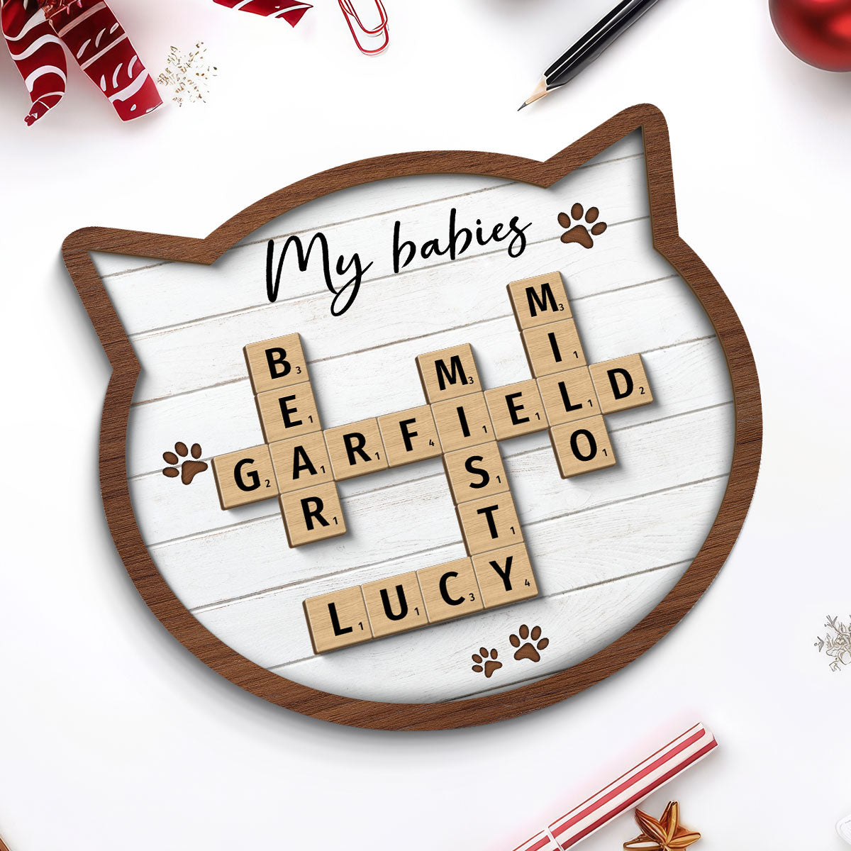 Cat Lover Gift Crossword Puzzle Art Home Decor Personalized 2-Layer Wooden Plaque