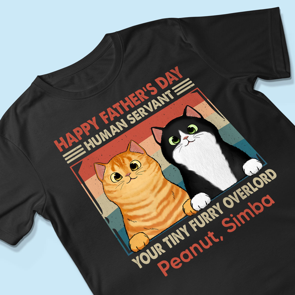 Happy Father‘s Day Human Servant Fluffy Cats Retro Personalized Shirt