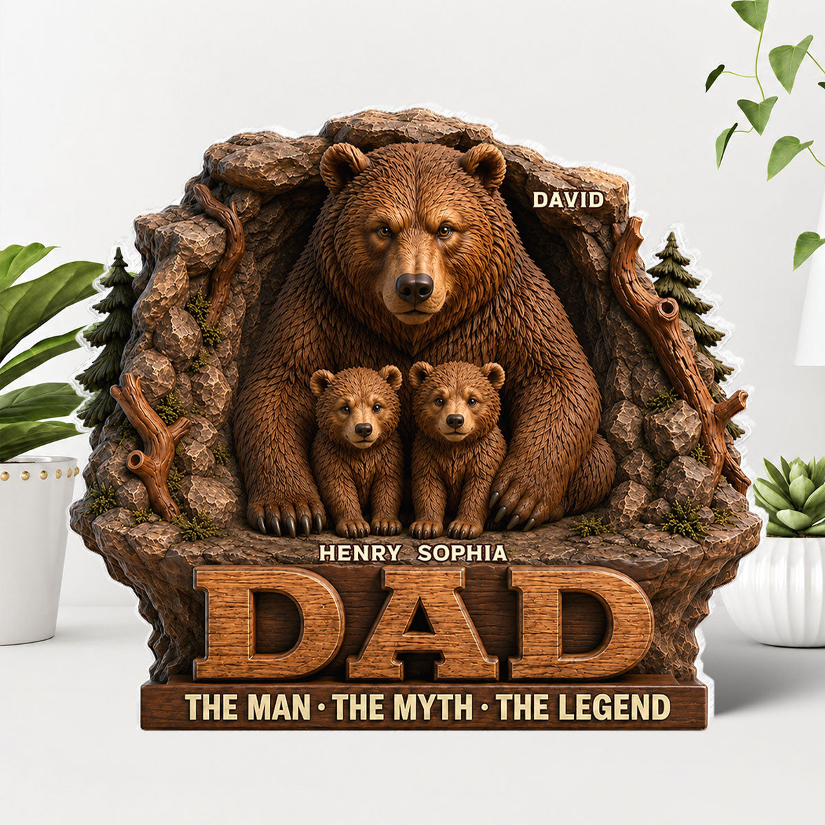 Papa Bear Dad The Man The Myth The Legend - Personalized Acrylic Block Plaque - Cool Father's Day Gift For Dad
